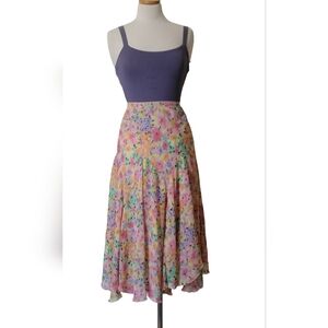 Newsworthy Spring Pastel Floral Asymetyrical Flowy Midi Skirt